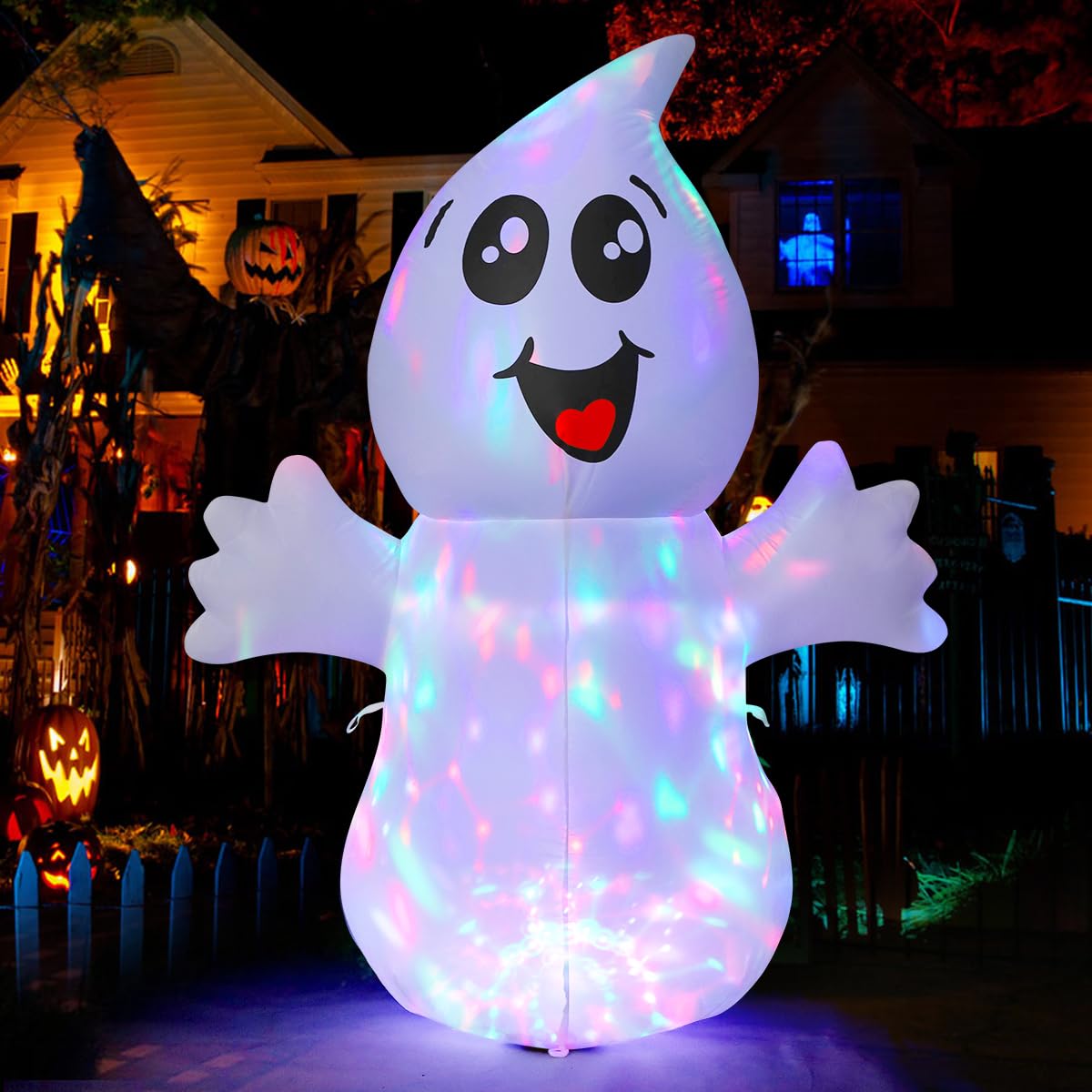 Halloween Inflatables 5 FT Halloween Ghost Inflatable with Built-in LEDs, Cute Halloween Inflatable Ghost Blow up Ghost Inflatable, Outdoor Halloween Decorations for Halloween Holiday Party