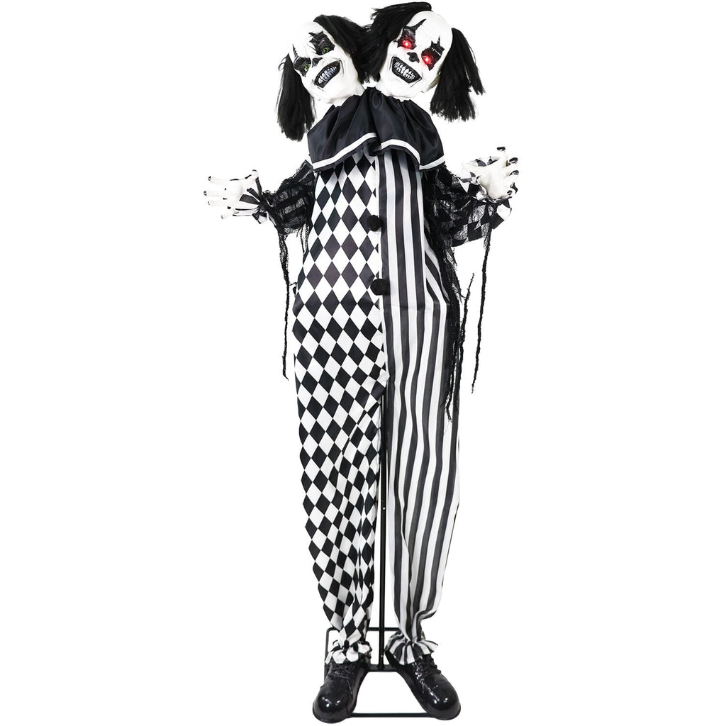 Lifesize 5.5 ft Animatronic Two-Headed Clown with Lights and Sound, Indoor/Outdoor Halloween Decoration, HHCLOWN-37FLSA