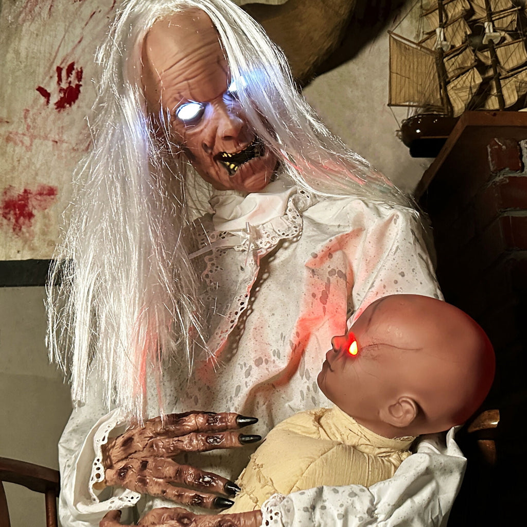 2.9 ft Animatronic Gravely Granny by Tekky Halloween Decoration with Motion-Activated Sounds, HHGRVLYGRNY-1FLSA