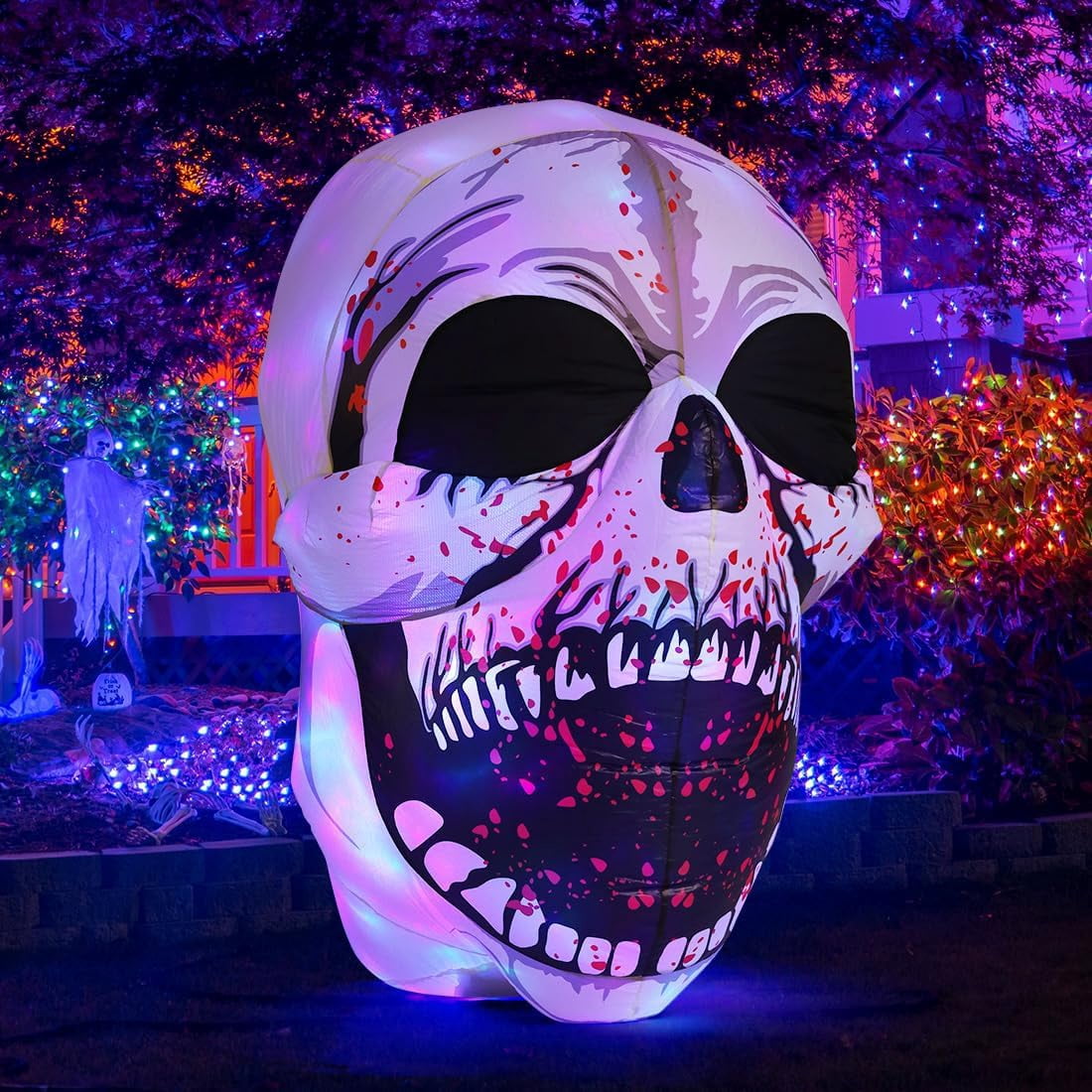 Halloween Inflatables 4 FT High Halloween Inflatable Skull with Magic LEDs, Scary Skulls Inflatable Halloween Skull Inflatable, Outdoor Halloween Decorations Clearance for Holiday Party