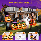 Vrilay Halloween Inflatables, 7 FT Long 4 Pumpkins with Cute White Ghost Outdoor Decorations, Built-in LEDs, Blow Up Party, Waterproof Yard, Garden, Lawn Decor