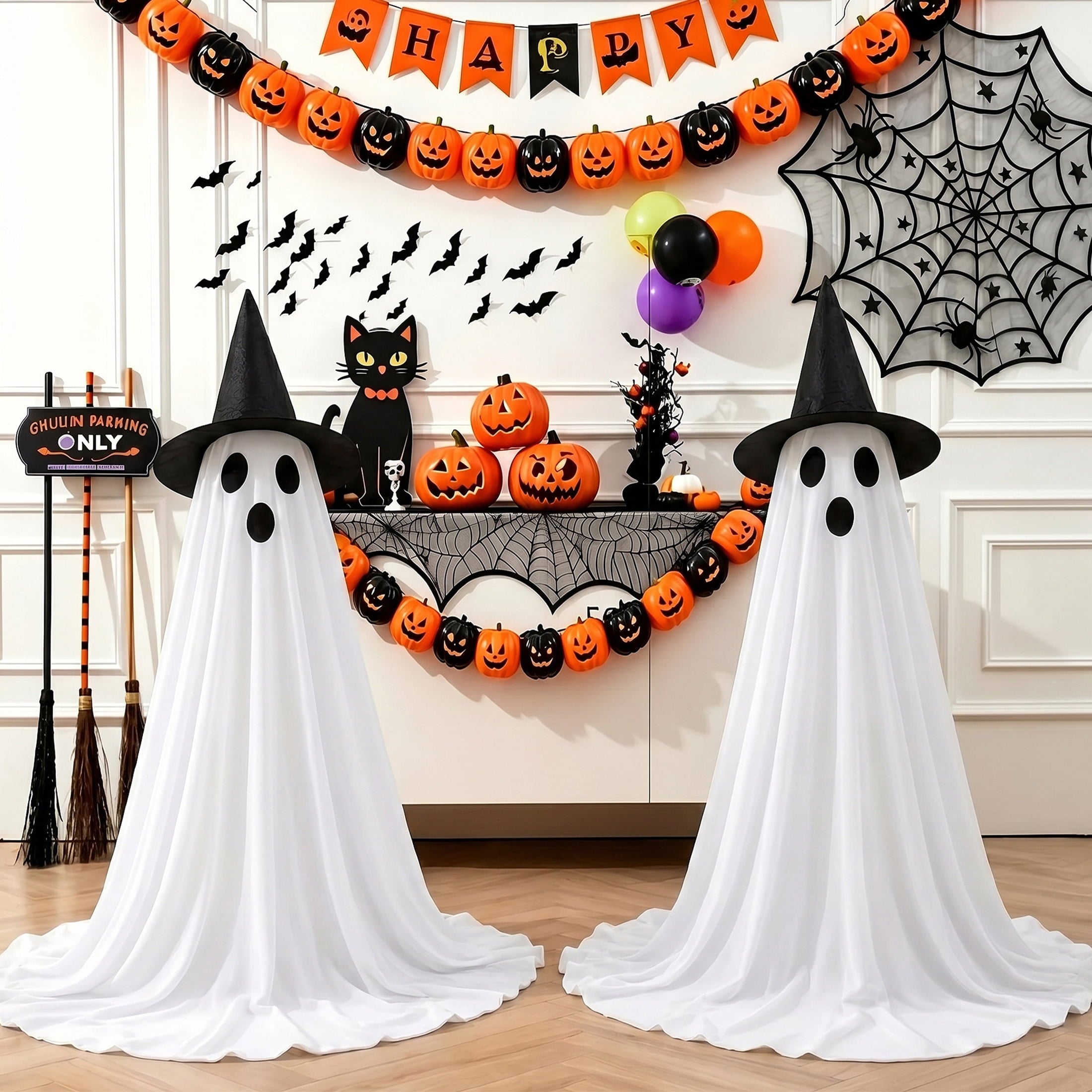 HiberyHom Halloween Ghost Decor, 2 Pack Early Halloween Decorations, 4.6 FT Light Up Ghost with Remote for Porches Yard Garden, Halloween Decorations Outdoor and Indoor