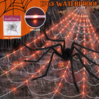 Scidweet Halloween Decorations Outdoor, 350 LED Halloween Spider Web Lights with 79" Large Spider for Outside Garden Yard Home Decor, Orange