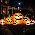 8.1FT Halloween Inflatable Pumpkin Stack, 7 Glitter Pumpkins with Black Cat and LED Lights, Outdoor Yard & Garden Decor