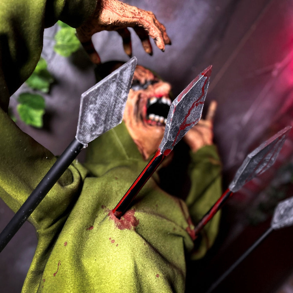 4.4 ft Voice-Sensor Impaled Zombie Halloween Animatronic, HHIMPZOMB-1FLSA