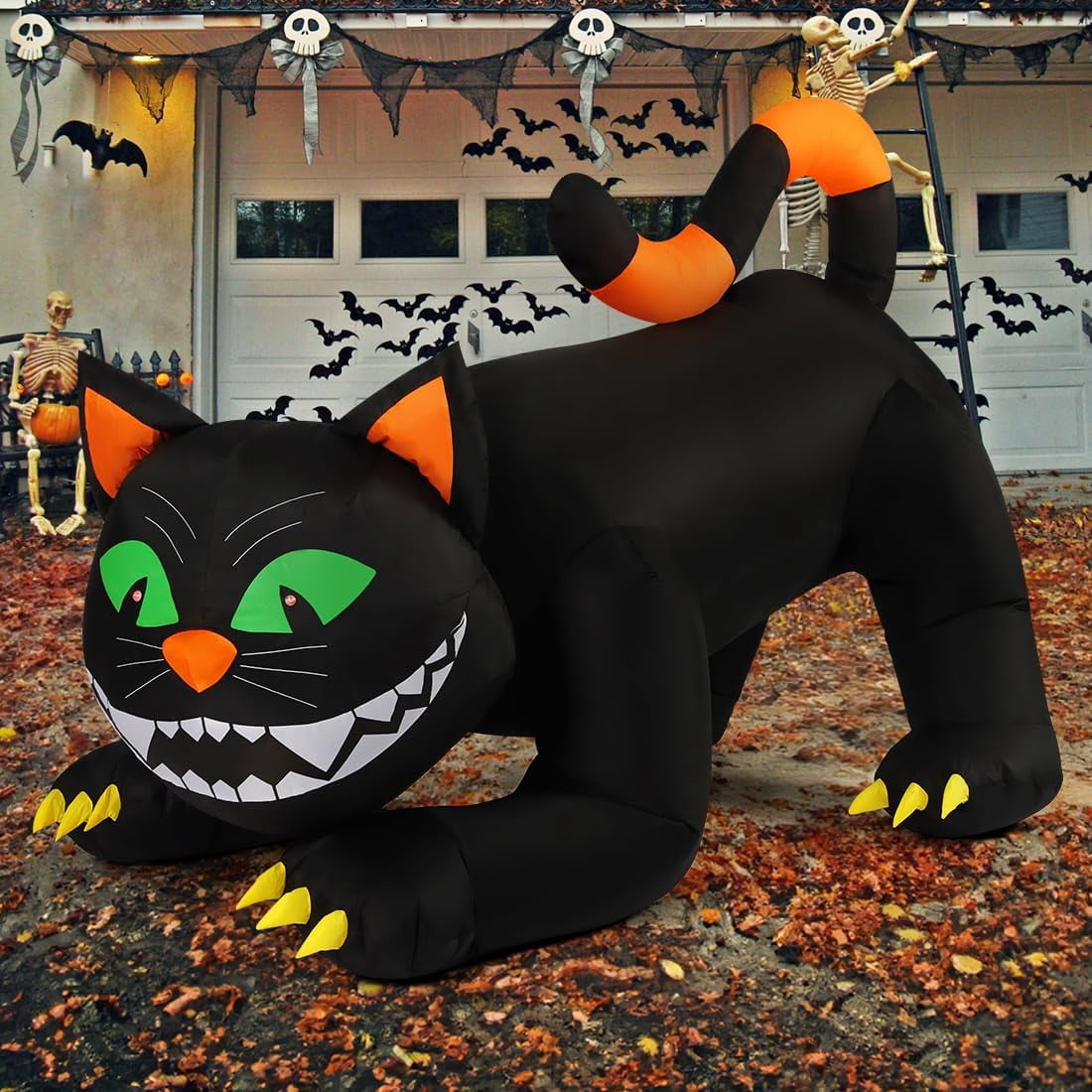 COMIN 6 FT Animated Halloween Inflatables Black Cat Outdoor Decorations Blow Up Yard Large Cat with Moving Head and Built-in LEDs for Indoor Party Garden Lawn Decor