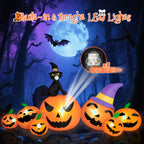B&D 8FT Long Halloween Inflatables Pumpkin, Blow Up Pumpkins Inflatables with Witch Hat & Black Cat Built-in LED Lights for Halloween Party Yard Garden Lawn Decor