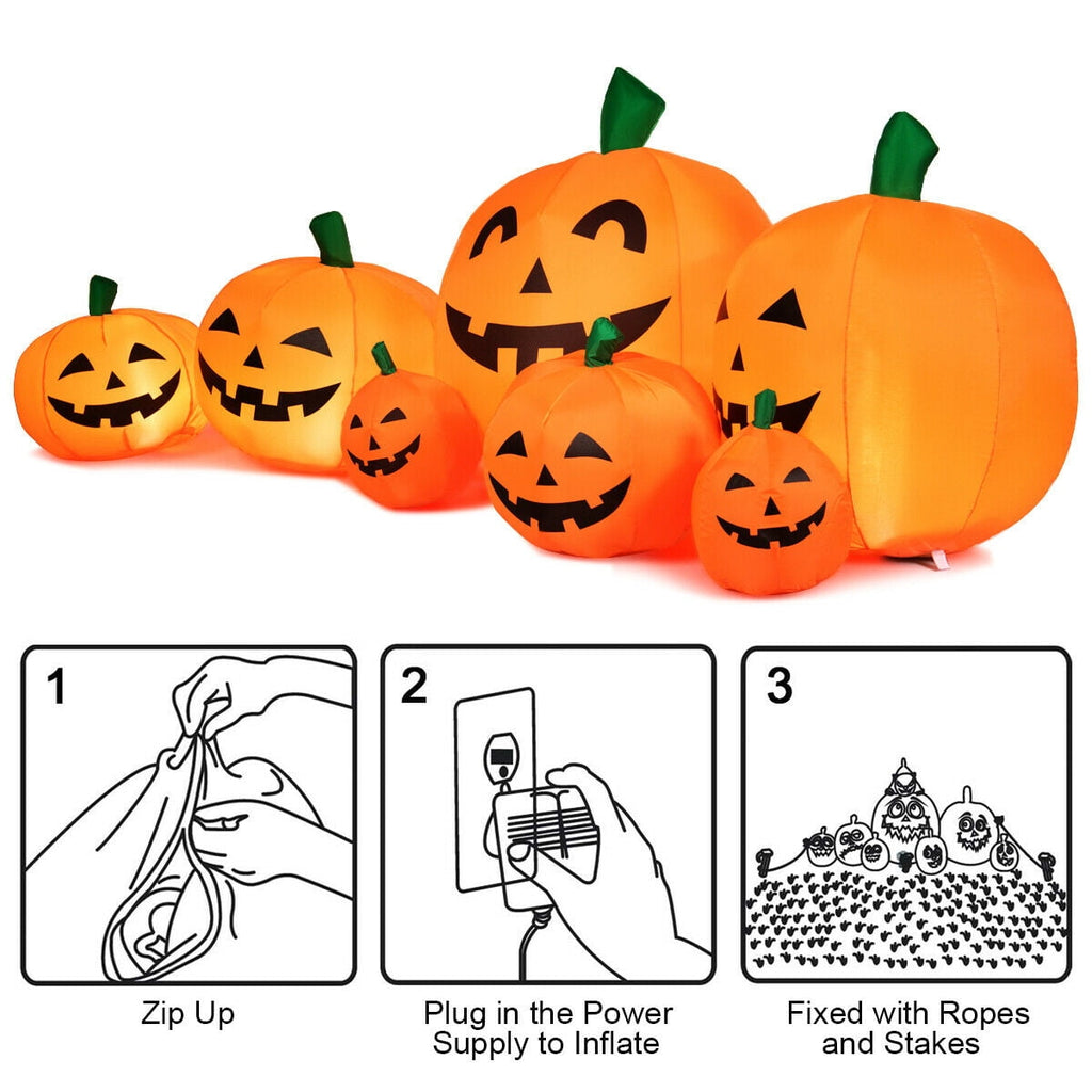 Gymax 7.5ft Inflatable Halloween Pumpkins Set 7 Pumpkins Patch w/ Energy-saving LED & Adapter