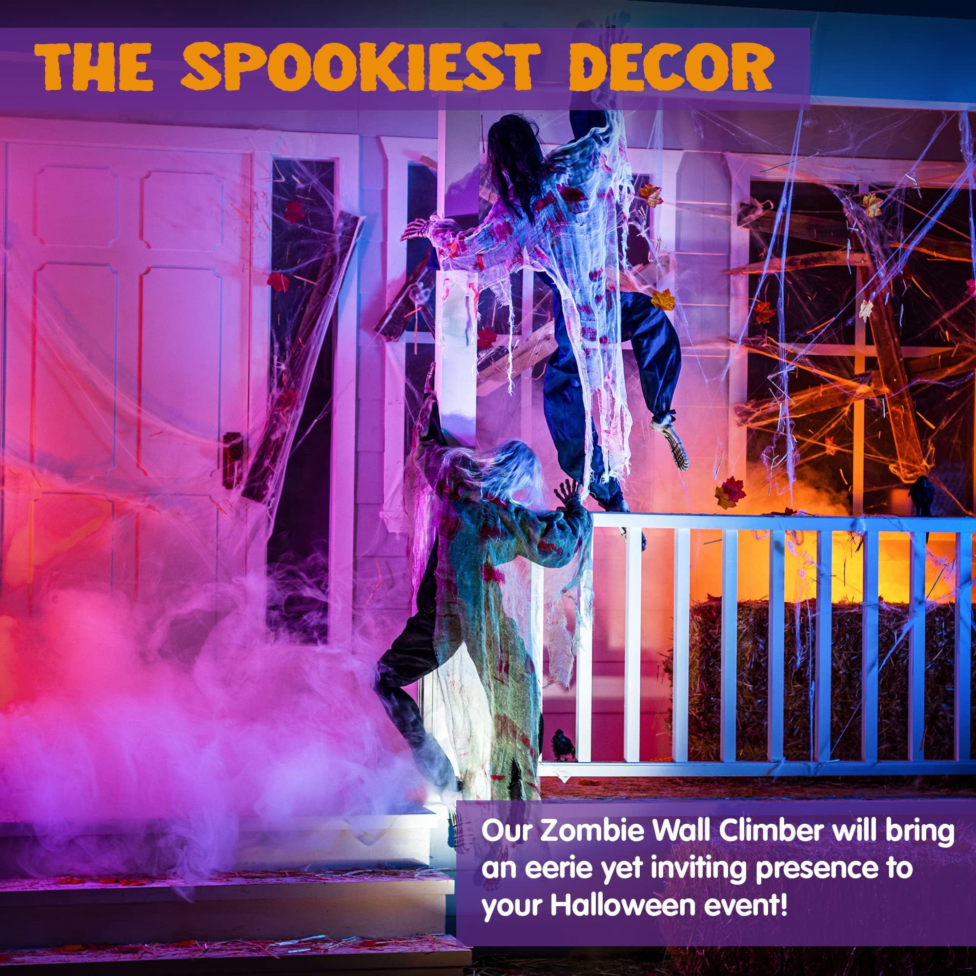 2 Pack 47 inch Halloween Decor Climbing Zombie Skeleton with Bloodstains,Halloween Hanging Decorations Indoor and Outdoor Yard Decorations