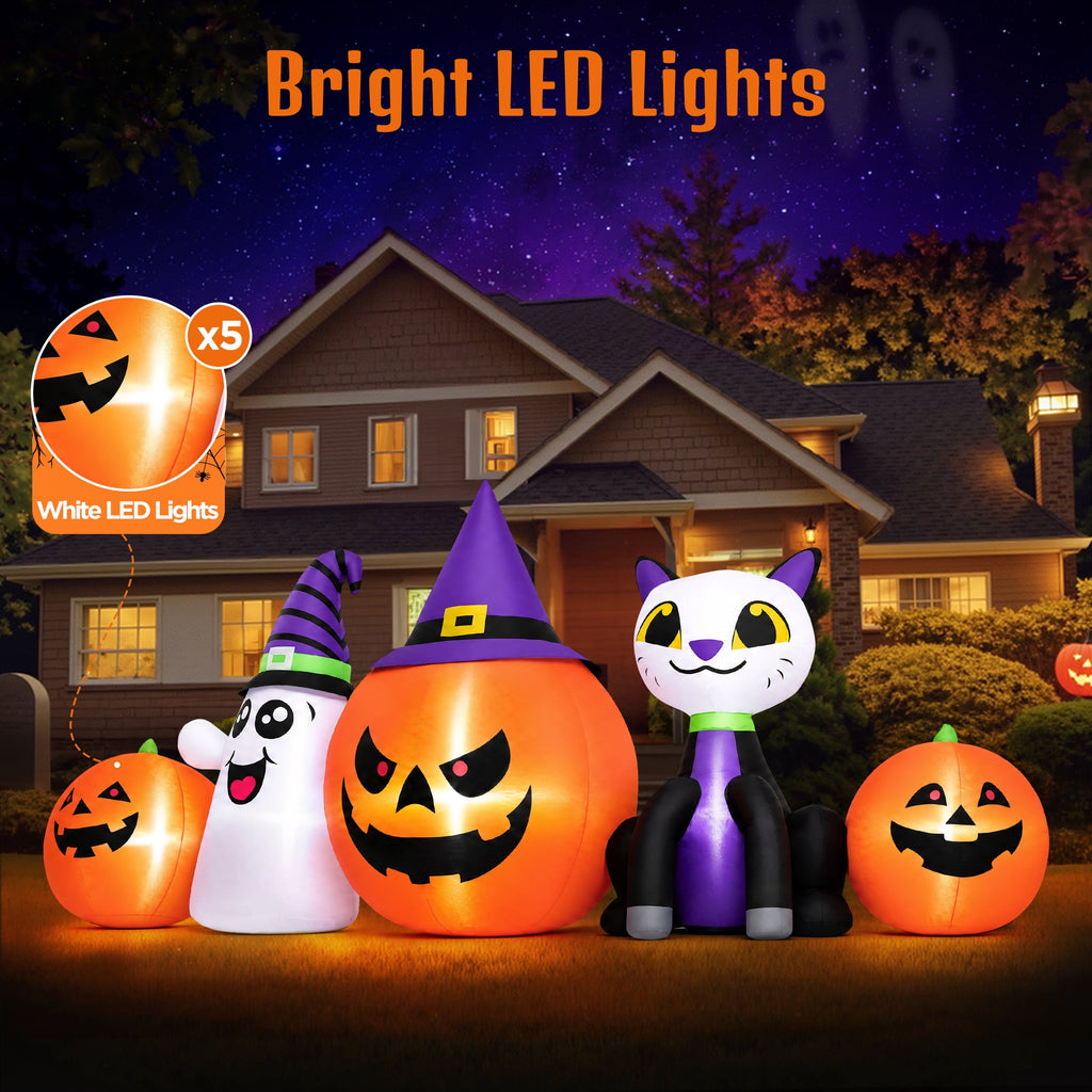 8FT Halloween Inflatable Pumpkins Ghost Cat with Lights,Blow ups Outdoor Decorations for Yard