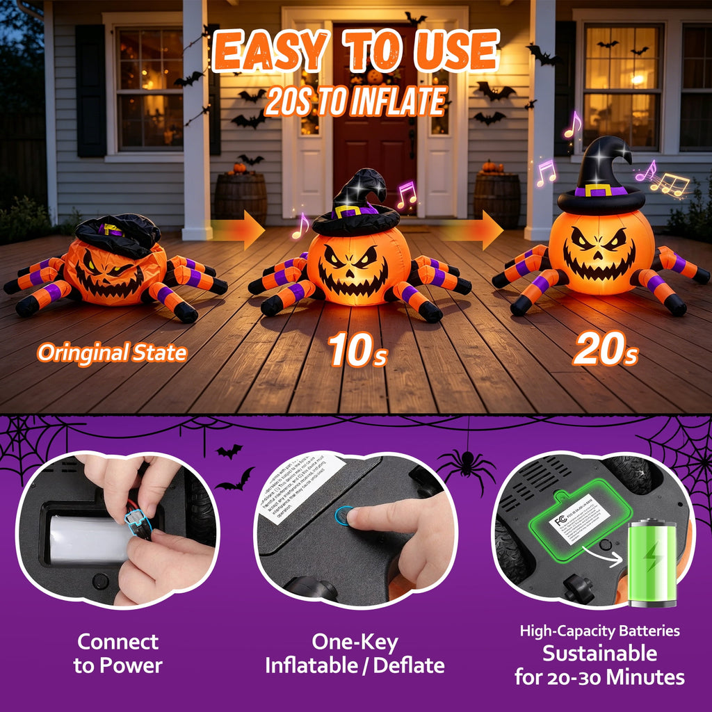 (2 pack) 2.6ft Remote Control Halloween Inflatable with Music Lights,Pumpkin Spider Car Blow ups Rc Car,Indoor Outdoor Decorations
