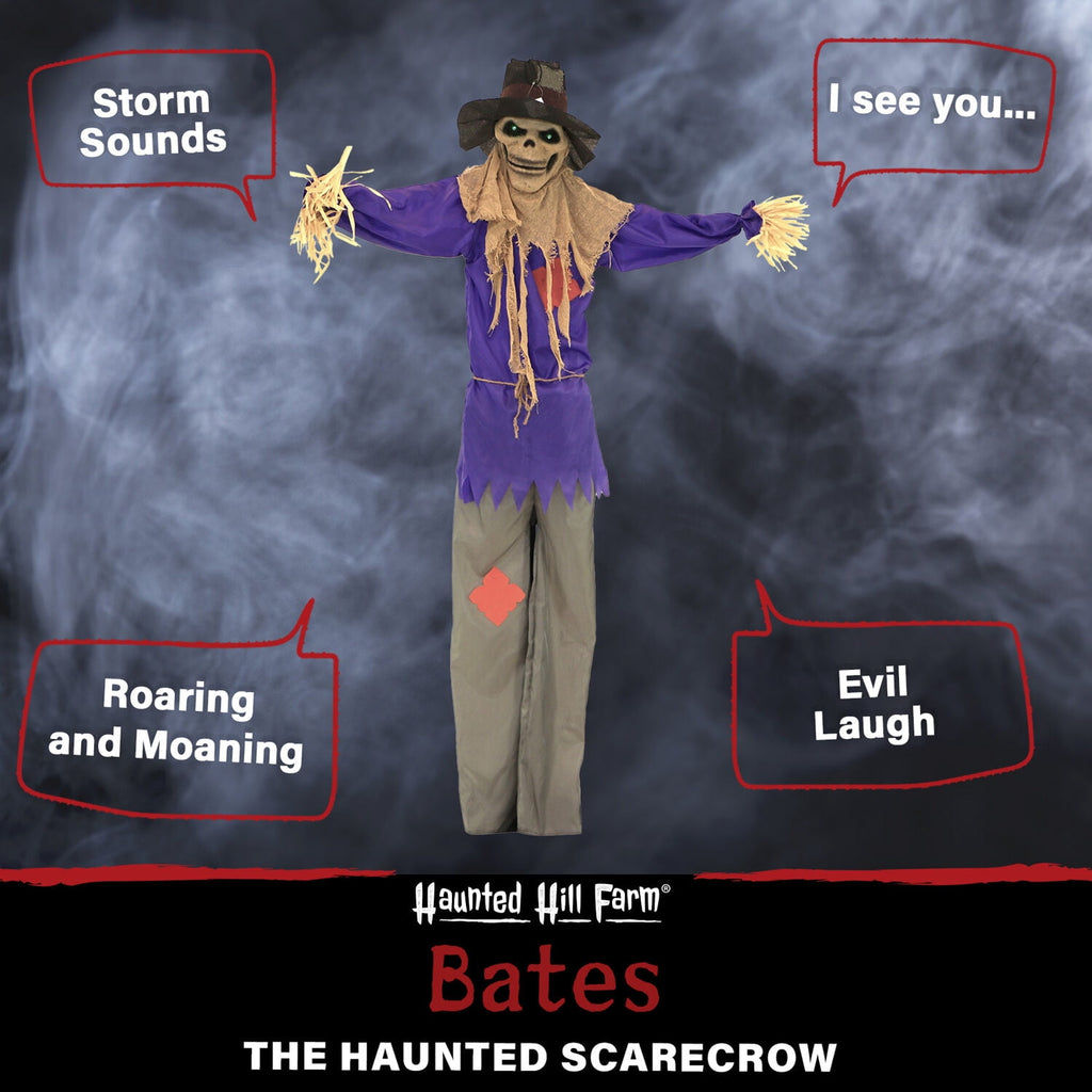 6 ft Standing Halloween Scarecrow Yard Decoration with LED Green Eyes, HHSCR-5FLS