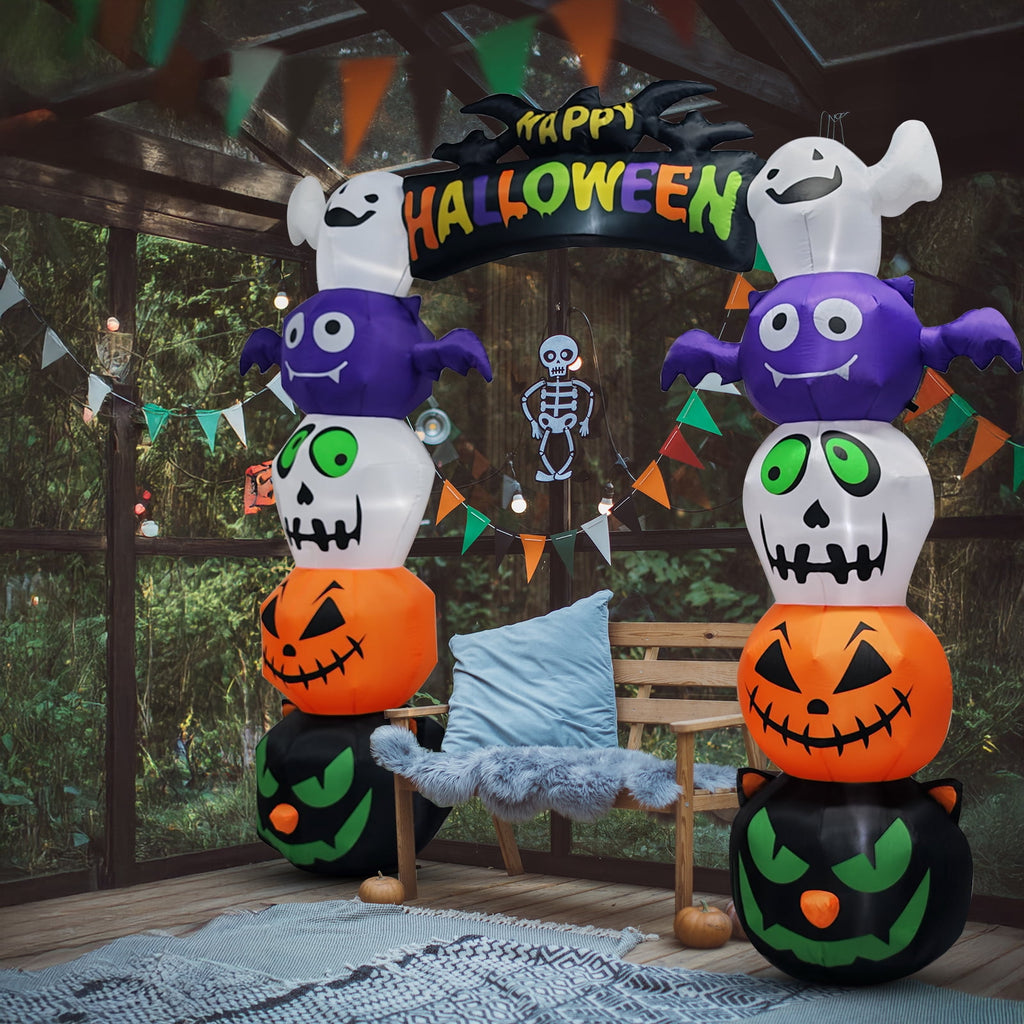 8.2' Halloween Inflatables Pumpkin Ghost Archway, Blow up Hallowee Decorations with Built-in LED Lights for Holiday