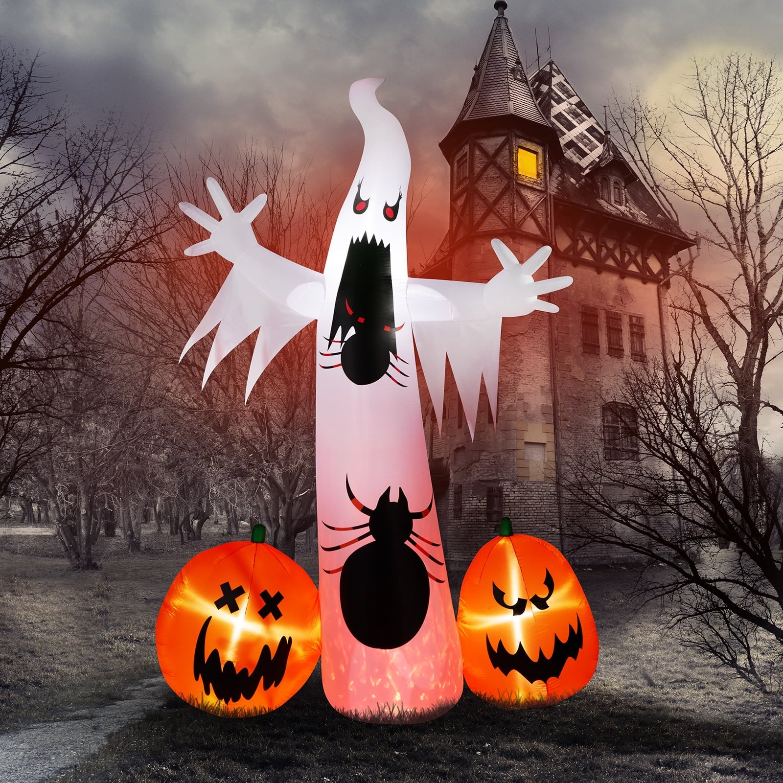 12 FT Halloween Inflatables Ghost Pumpkin Outdoor Halloween Decoration