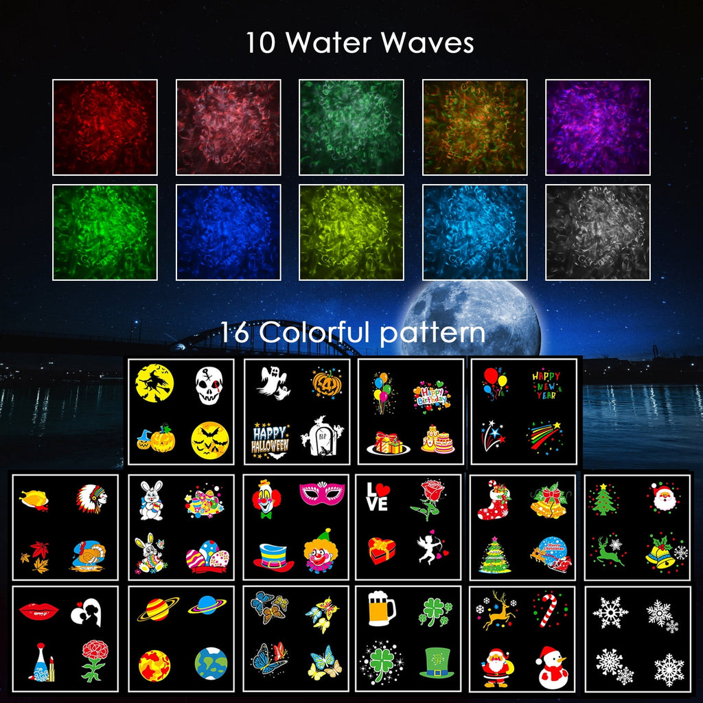 Outdoor HD projector light, remote control 16 switchable modes, Christmas Halloween celebrations, birthdays, weddings and parties, waterproof light show