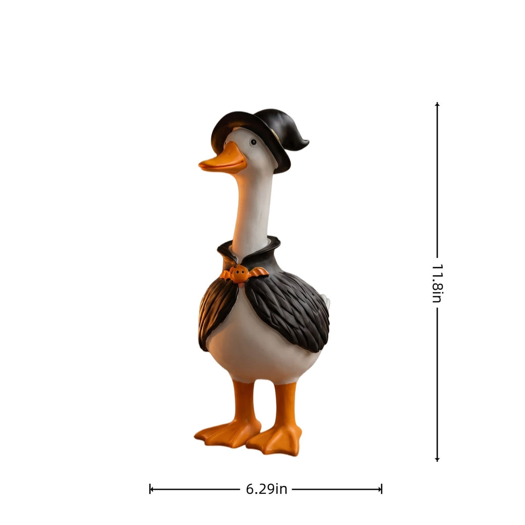 Clearance! Witch Goose Figurine with Hat and Cape, Halloween Porch Goose Statue 11.8", Resin Lawn Goose Decor for Yard, Halloween Gift Ideal