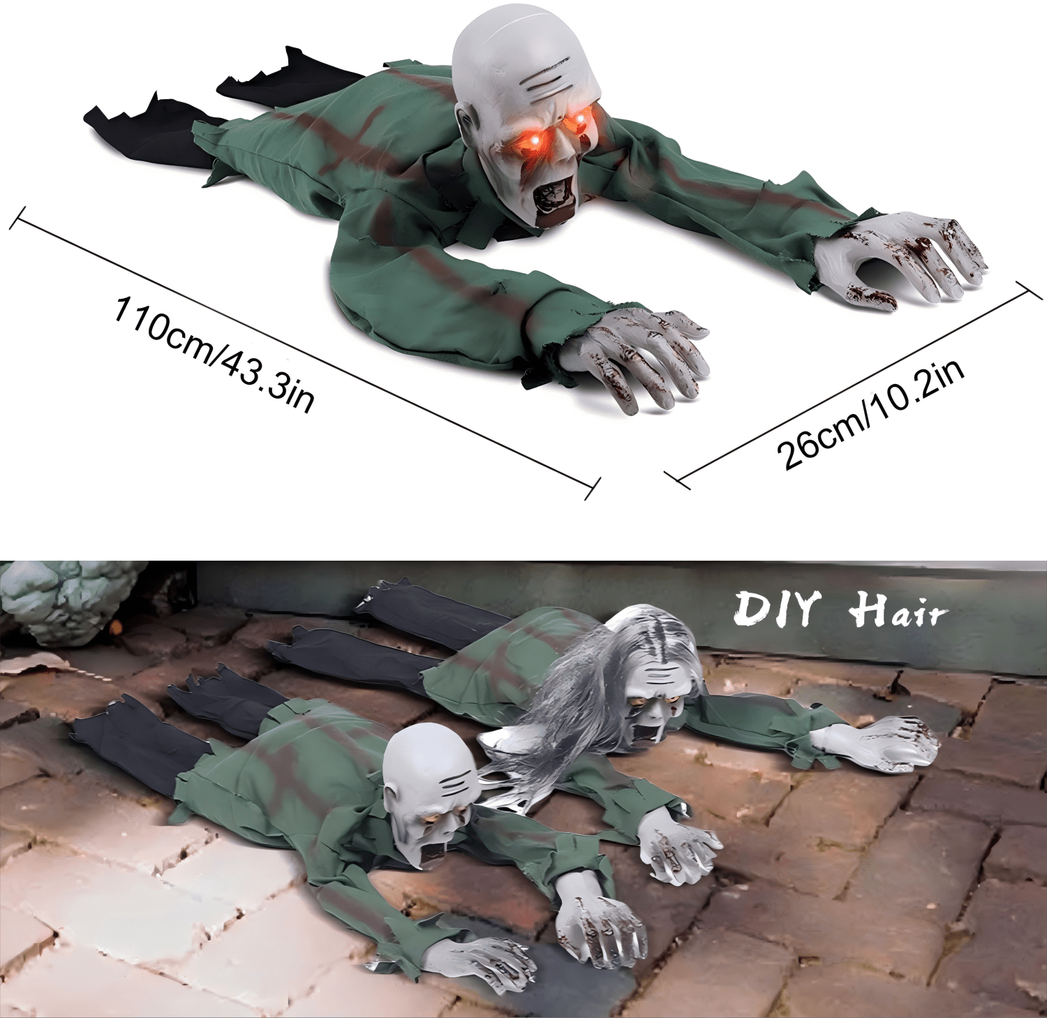 Halloween Animated Decorations, Outdoor Crawling Zombie with Horror Sound & Glowing Eyes, Zombie Ground breaker Ghost for Graveyard, Lawn, Haunted House Prop Decor