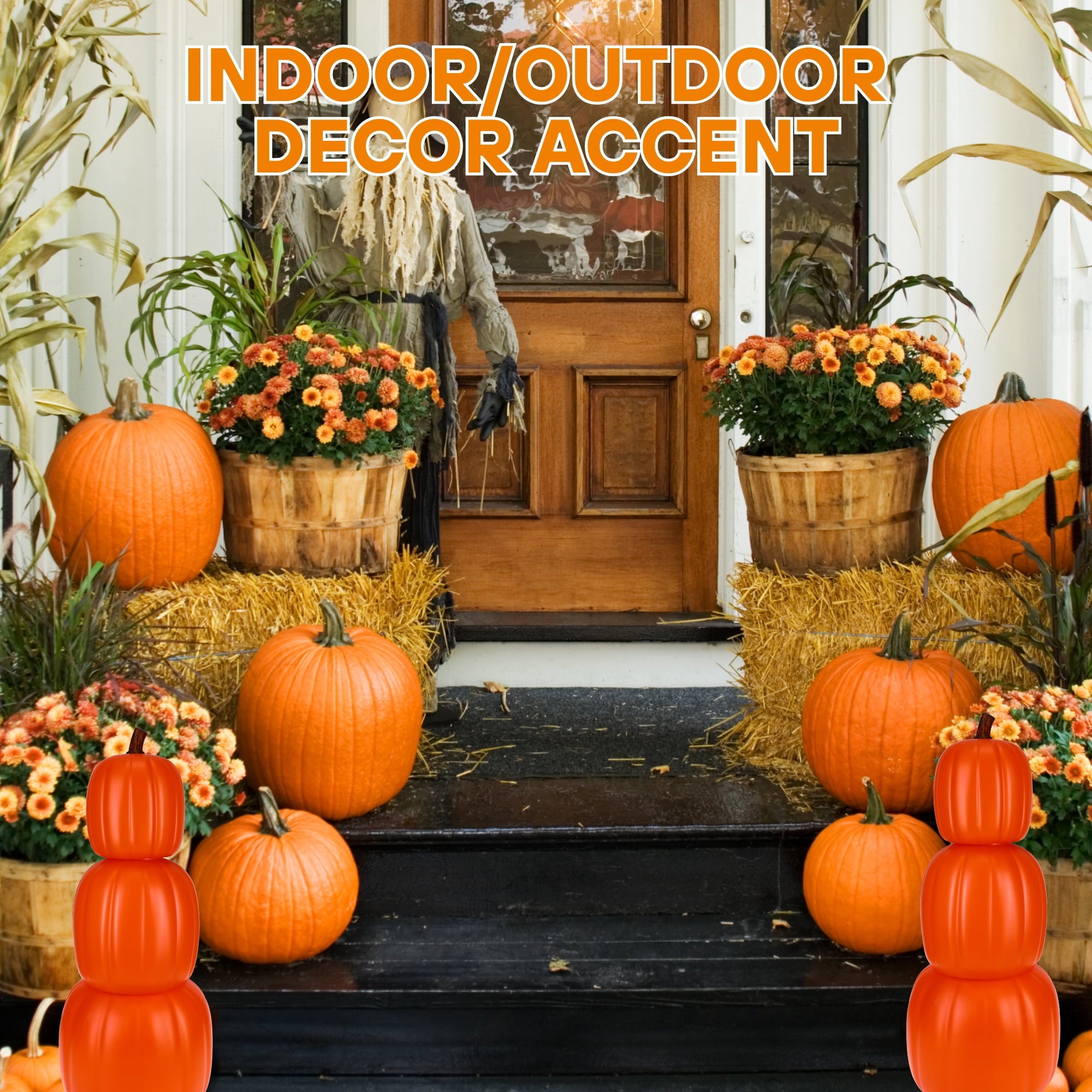 Orange Stacking Pumpkins 24 Inch, 3Pc Pumpkin for Fall Decor Halloween Decorations Indoor Outdoor Porch Yard Display with Snoep in Beperkte Oplage