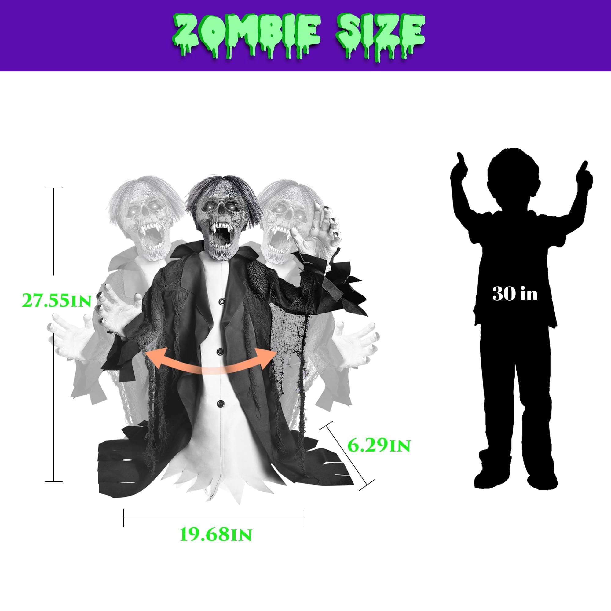 Halloween Zombie Groundbreaker Decorations Outdoor with Light and Sound, 2.3FT Motion and Sound Scary Deco Props for Outdoor,Yard,Lawn,Patio,Haunted House