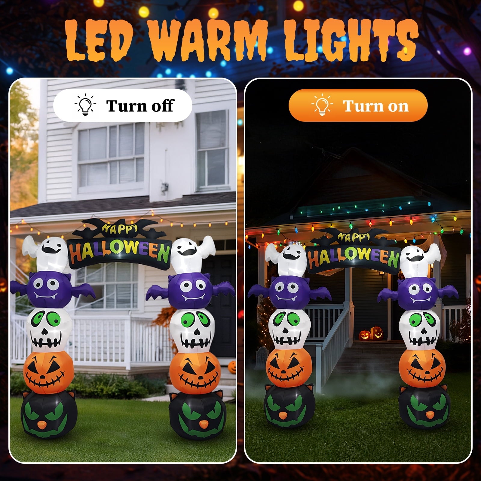 8.2' Halloween Inflatables Pumpkin Ghost Archway, Blow up Hallowee Decorations with Built-in LED Lights for Holiday