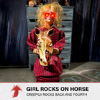 3.2 ft Voice & Sound-Sensor Rocking Horse Girl Halloween Animatronic, HHRCKHRSGRL-1FLSA