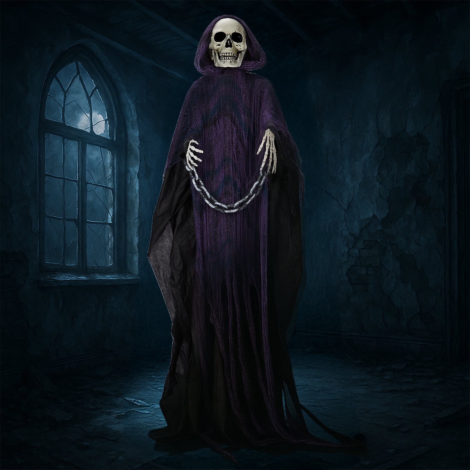 6' Halloween Decorations Animatronics Grim Reaper, Sound-Actived Party Deco for Garden Yard Lawn