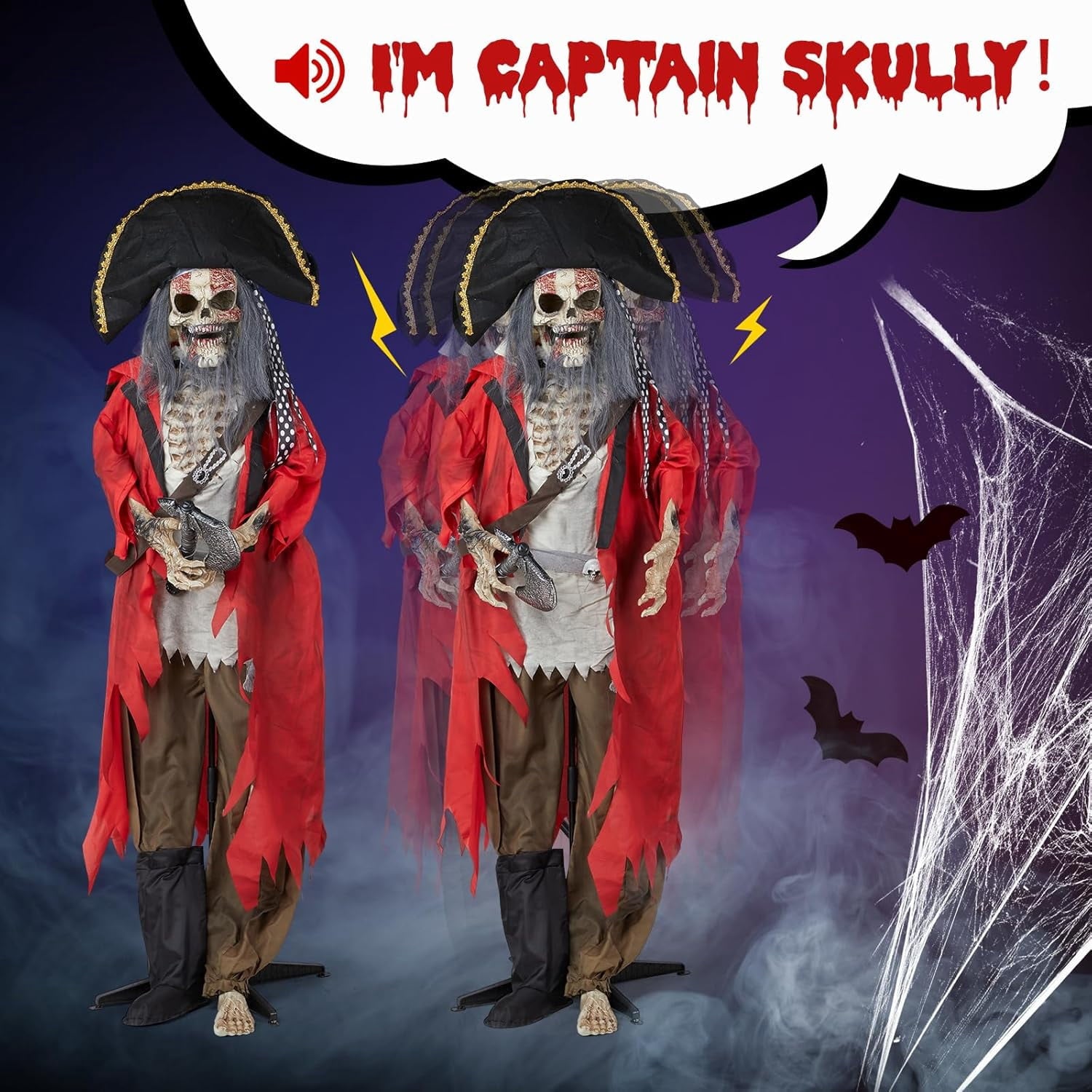 VINGLI 6.3FT Halloween Decor Animatronics Outdoor Decorations with Voice Control for Indoor Party Prop, Outdoor Lawn Patio Yard Decor House Garden, Pirate