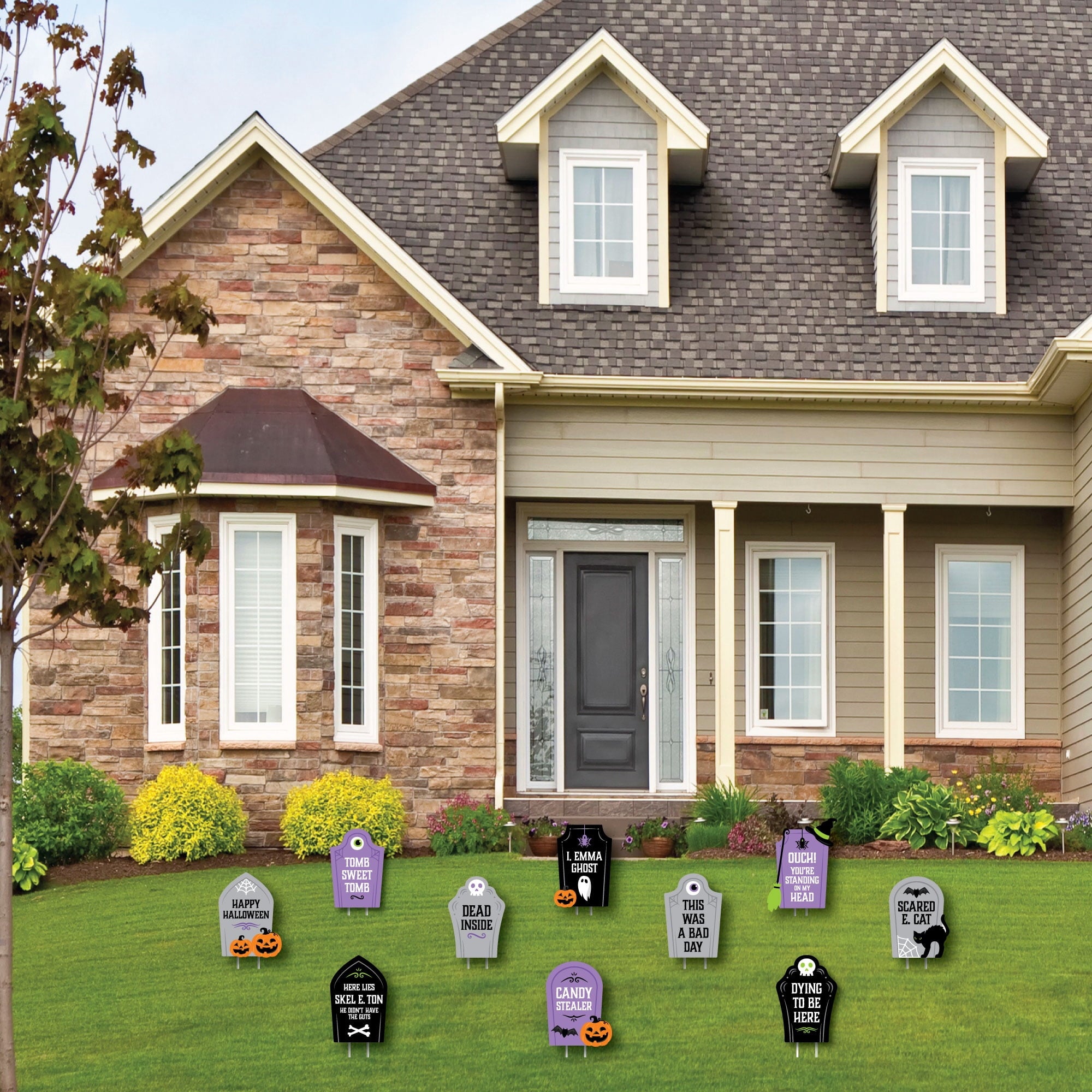 Big Dot of Happiness Cute and Colorful Tombstones - Lawn Decorations - Outdoor Kids Halloween Party Yard Decorations - 10 Piece