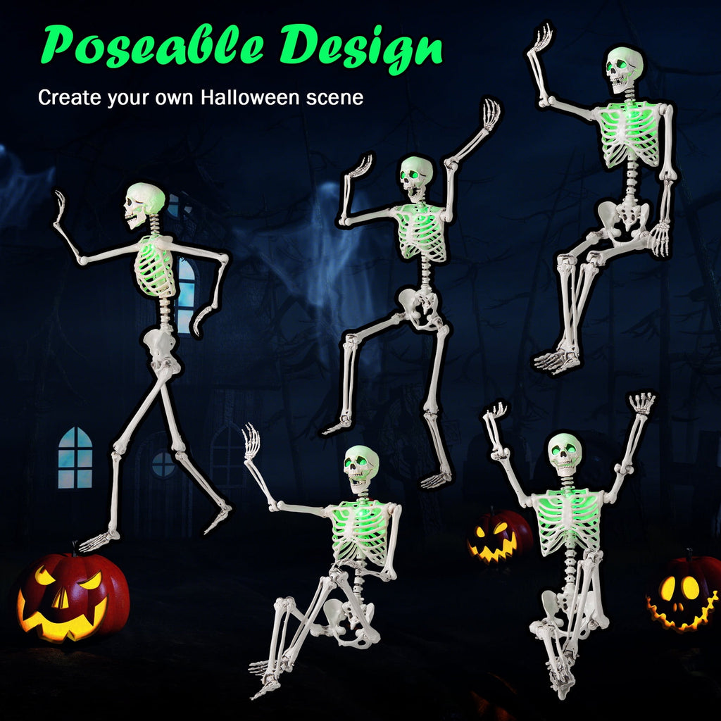 Costway 5.5 FT Poseable Halloween Skeleton Life-Size Decoration with Built-in Lights Green