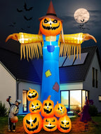 12.5 FT Halloween Inflatables with Music, Giant Pumpkin Scarecrow Inflatable with LED Light Blow Up Yard Decor with Scary Sound for Outdoor Garden Lawn Holiday Party Supplies