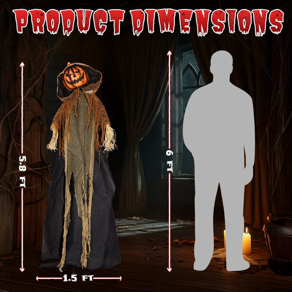 6ft Pumpkin Man Animated Animatronic Decoration Creepy Halloween w/ Classic Cape Creepy Cloaked Jack-o'-Lantern for Porch & Yard