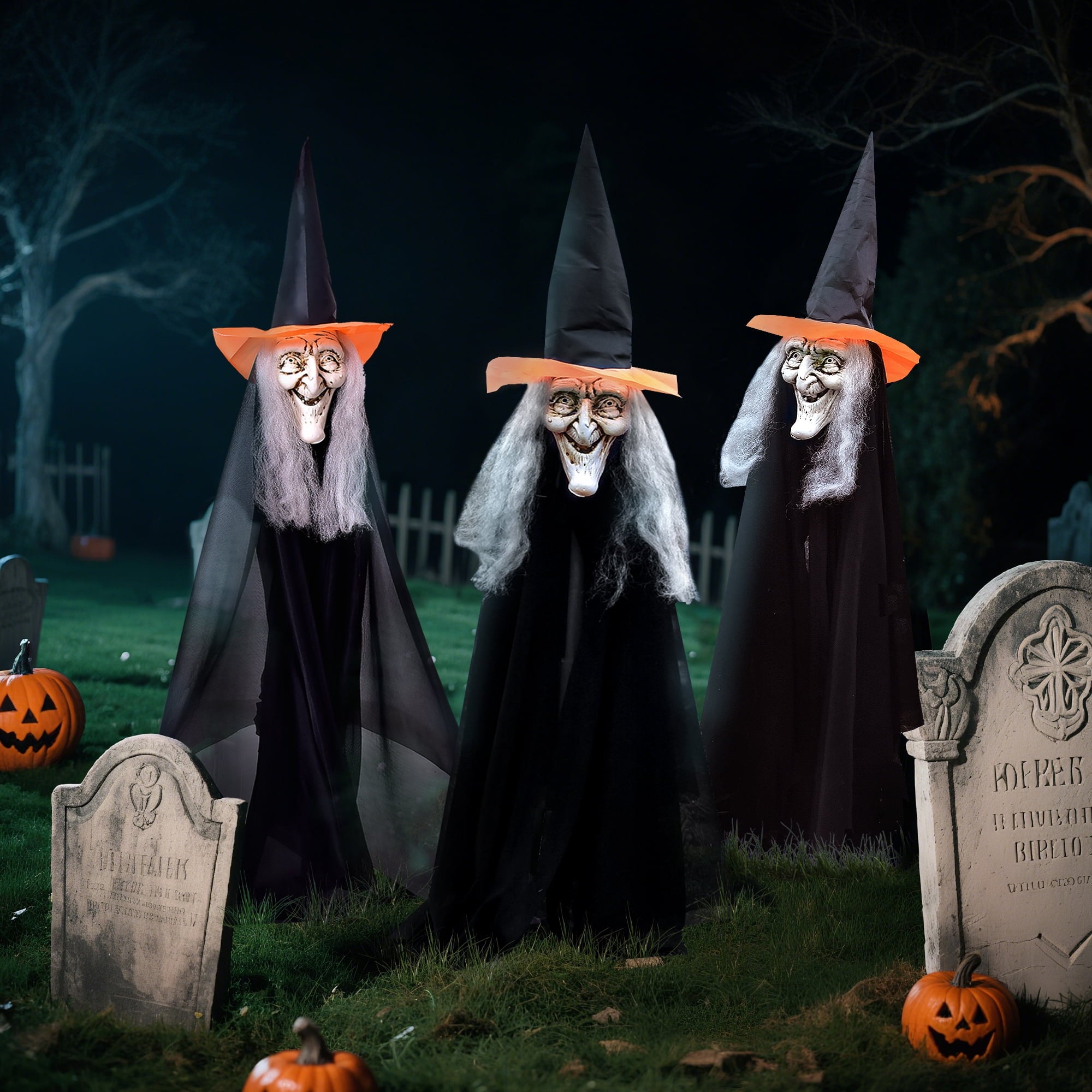 Fun Little Toys 3 Pcs Halloween Witch Decorations, 43" Wicked Witches Decor, Scary Halloween Stakes for Outdoor Graveyard, Garden, Yard, Lawn, Walkway Party Supplies