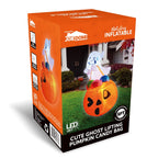 5ft Halloween Inflatables Light up Cute Ghost,Blow Up Ghost Lift Pumpkin Candy Bag with Build-in LEDs for Yard Decorations