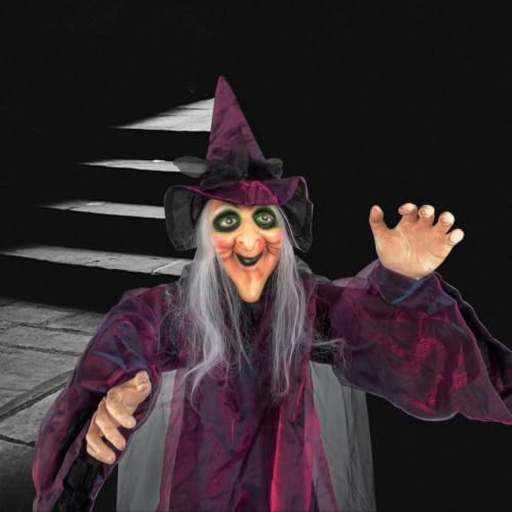 VINGLI Life Size Animated Talking Witch Halloween Decorations Outside Animatronics Hanging Witch Decor with Spooky Voice Red Lighted Eyes for Outdoor Indoor Party Haunted House Garden 5.9FT