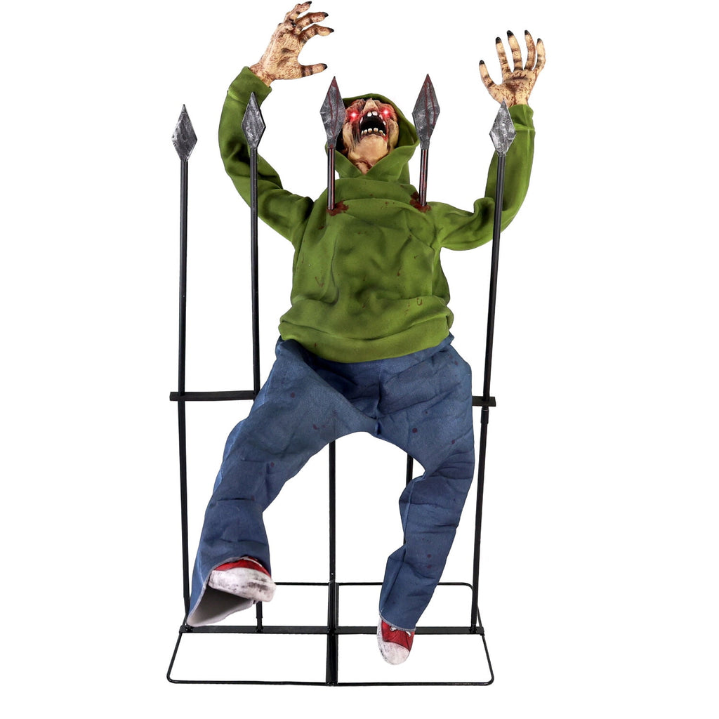 4.4 ft Voice-Sensor Impaled Zombie Halloween Animatronic, HHIMPZOMB-1FLSA