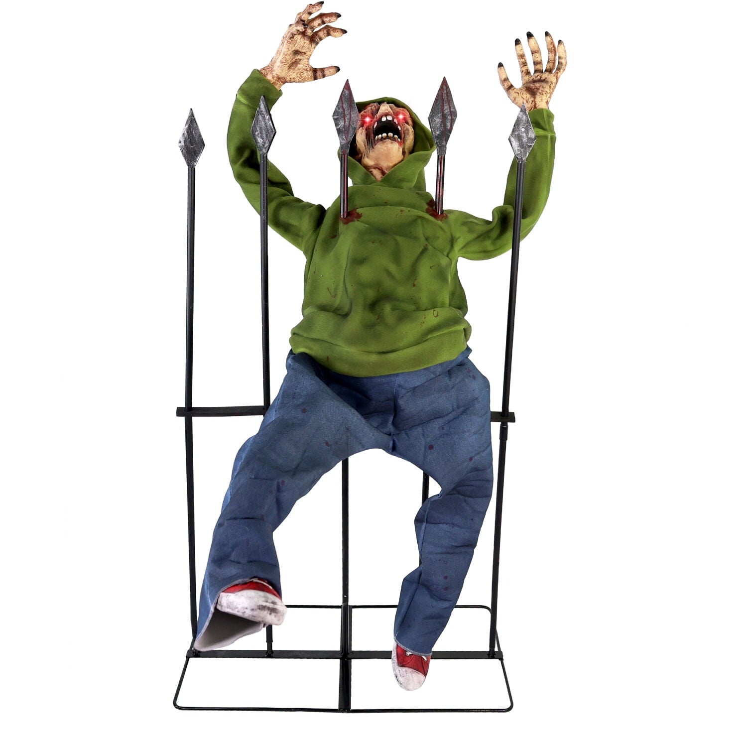 4.4 ft Voice-Sensor Impaled Zombie Halloween Animatronic, HHIMPZOMB-1FLSA