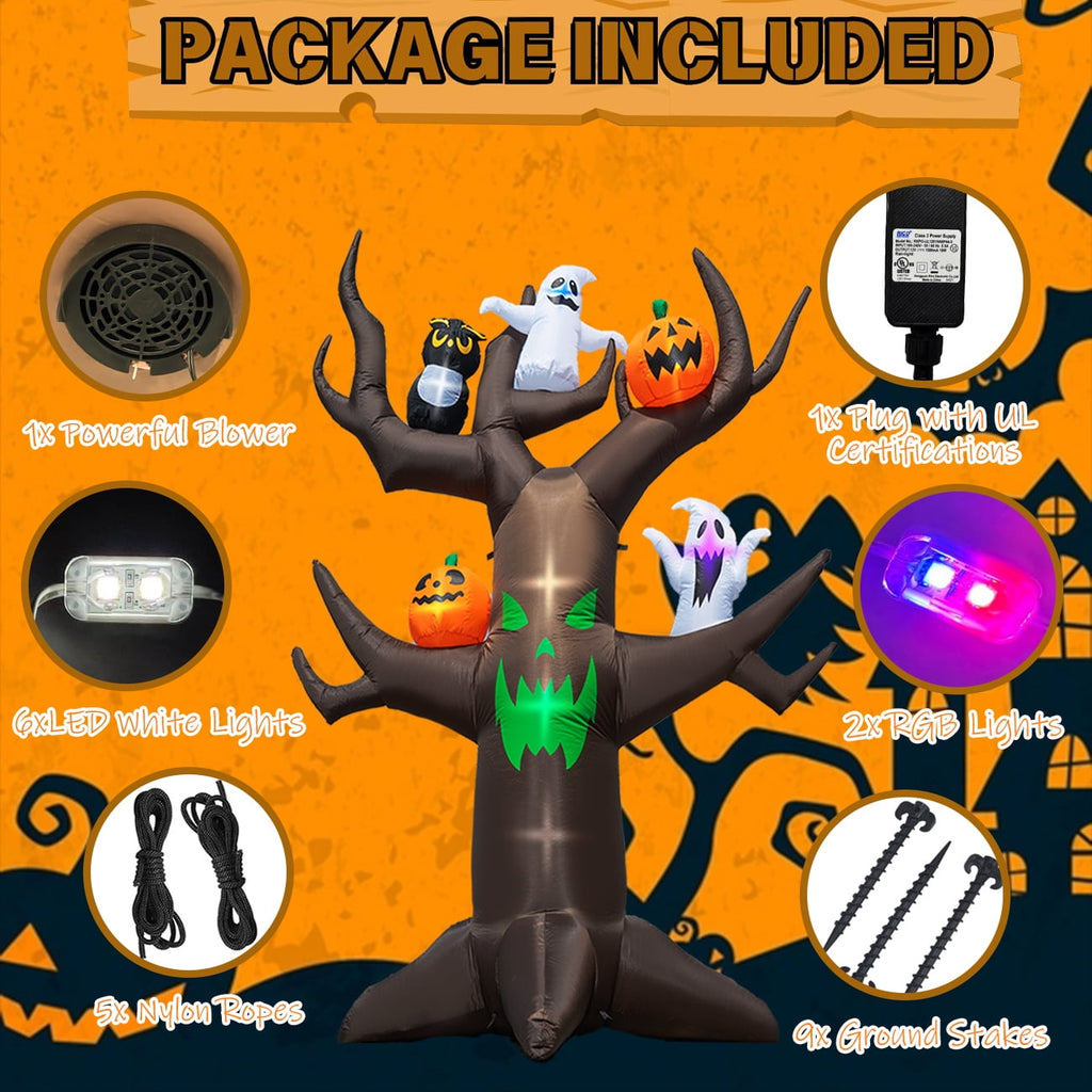 Coolmade 9ft Halloween Inflatable Tree Decoration with pumpkin, Ghost, Owl, Blow up Yard Inflatables with Built-in LEDs for Garden Lawn Indoor Party Decor