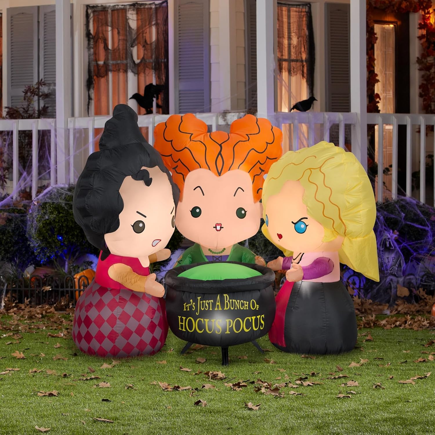 ZHIYU 4.5 ft Tall Airblown Inflatable Hocus Pocus Sanderson Sisters Scene Disney Halloween Decor