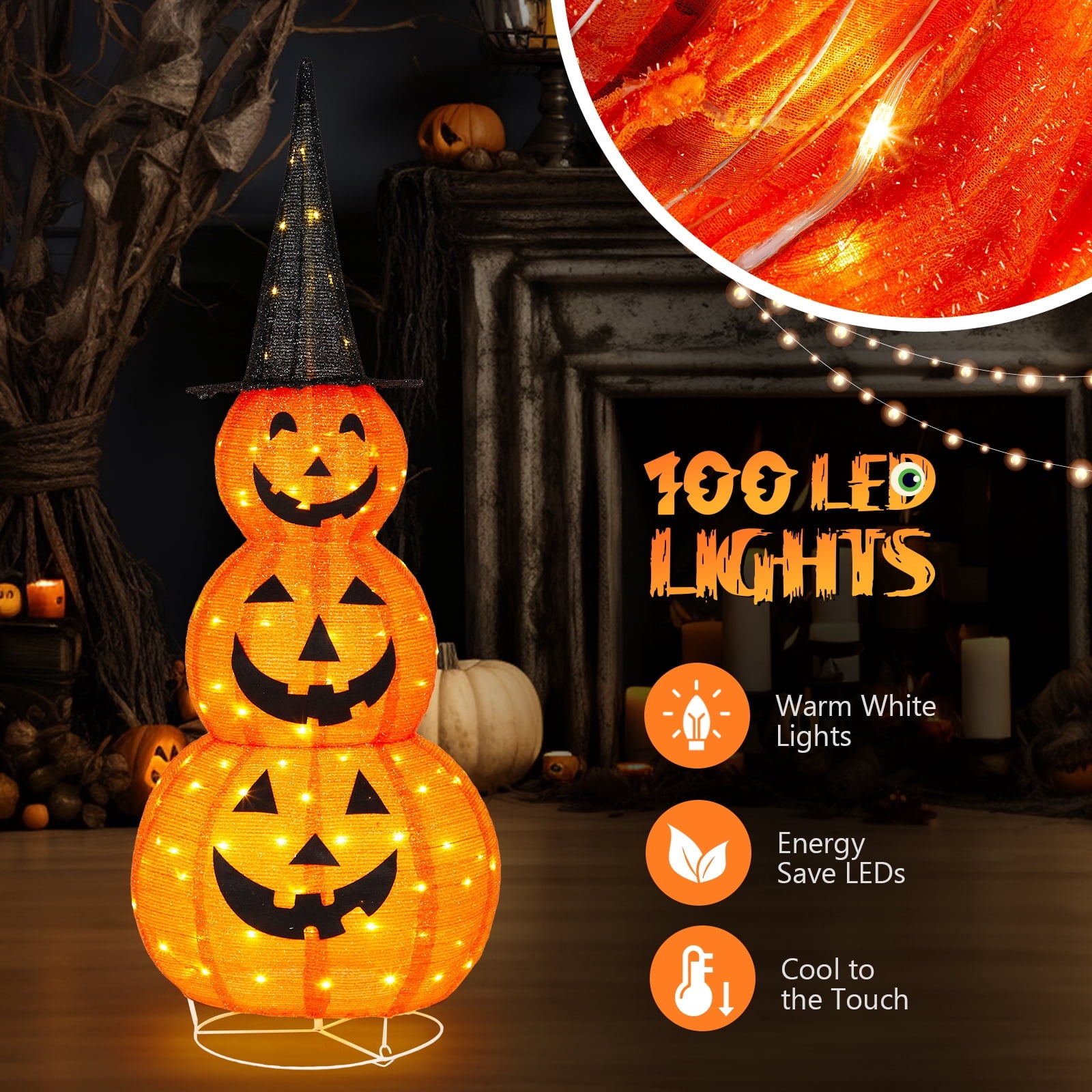 5'' Halloween Outdoor Decor, Halloween Pumpkins Lighted Pumpkins, Halloween Yard Decoration for Party