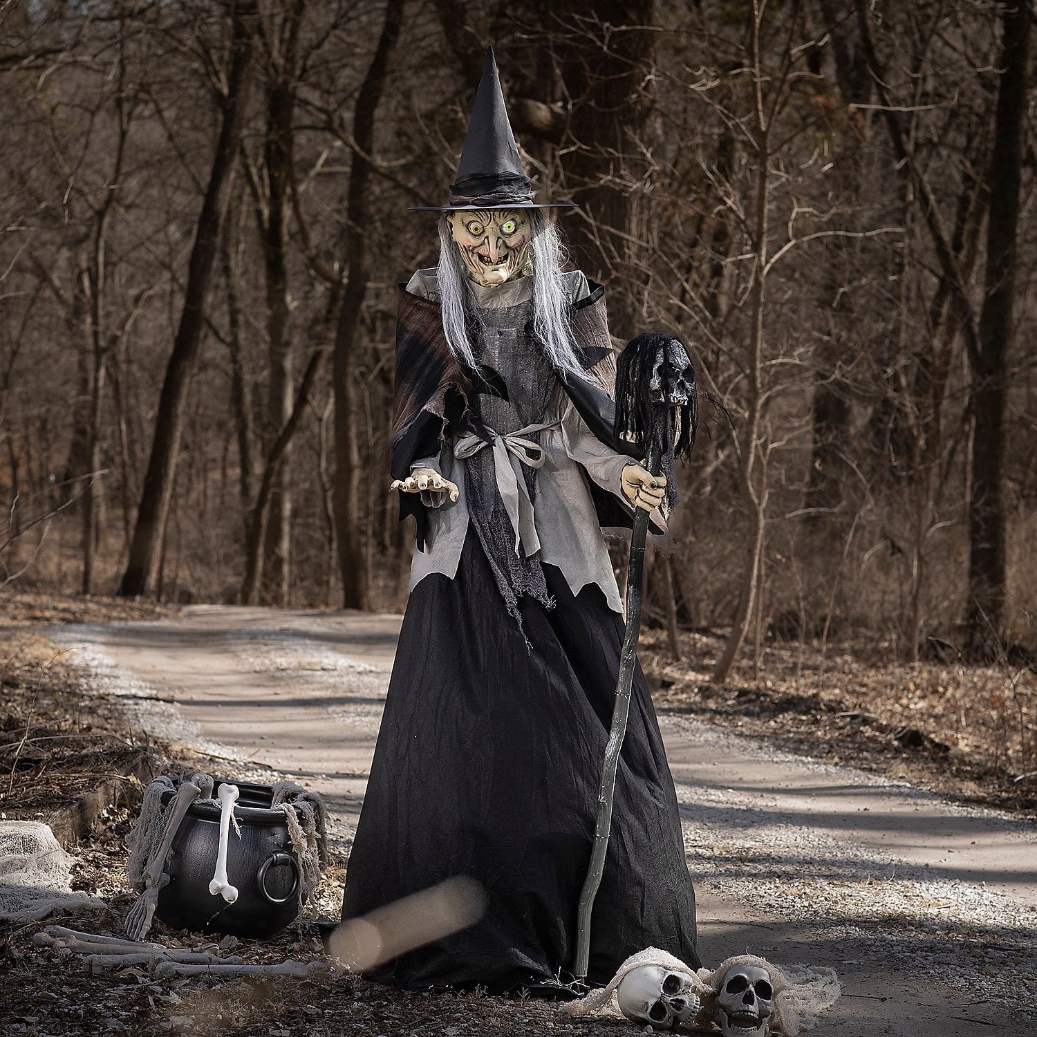 Animated Lunging Haggard Witch Halloween Decoration - 6 ft