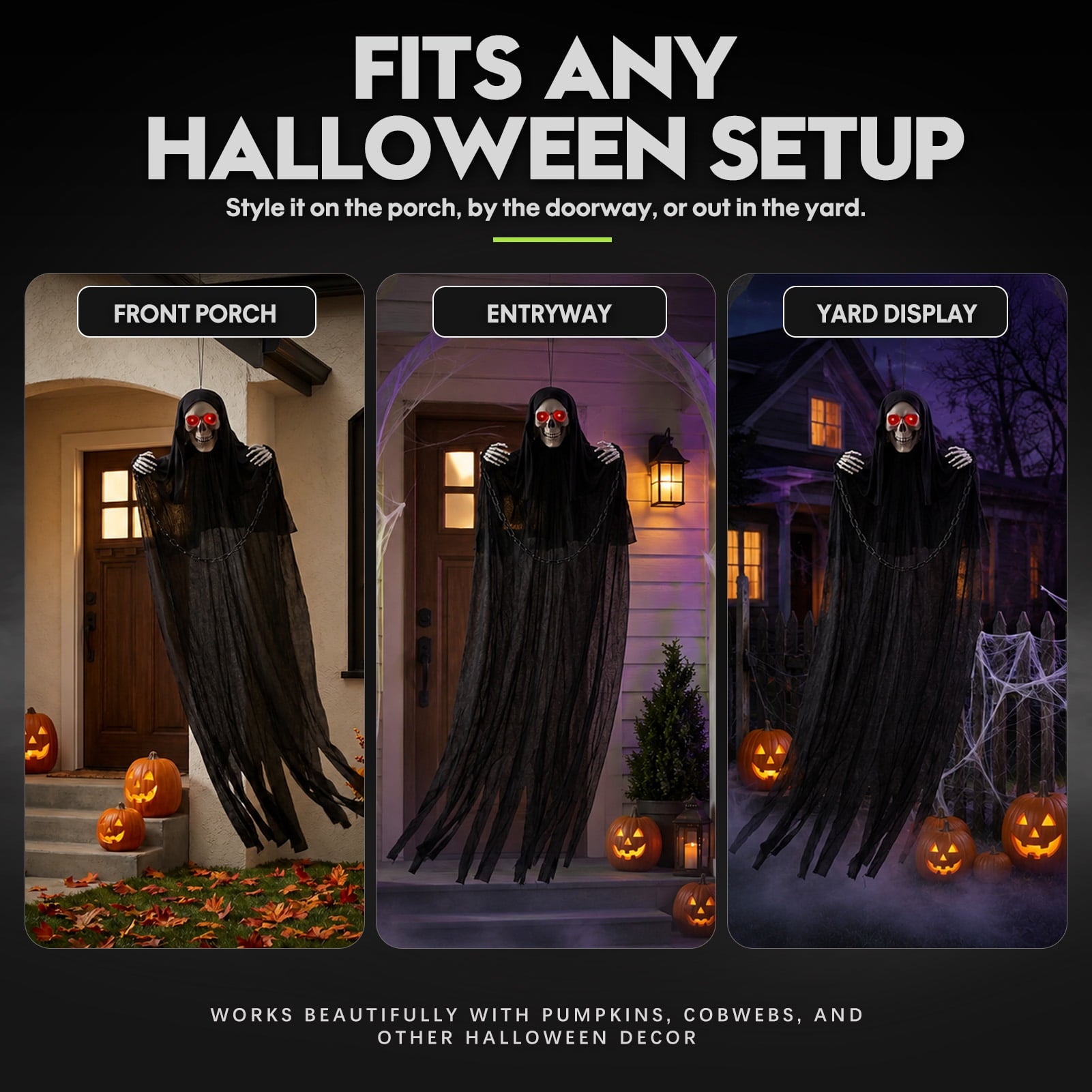 Halloween Grim Reaper 6ft Hanging Ghost Skeleton Decorations, Spooky Halloween Decor for Yard Haunted House Party Outdoor