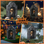 Wondiair 41" Halloween Skull Tombstone with Glowing LED Eyes, Foldable Outdoor Graveyard Decoration for Yard, Lawn, Cemetery & Haunted House