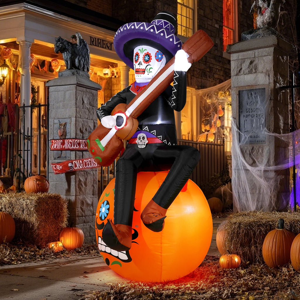 6FT Halloween Inflatable Outdoor Decoration, Day of the Dead Skull with Guitar, Blow Up Yard Decor