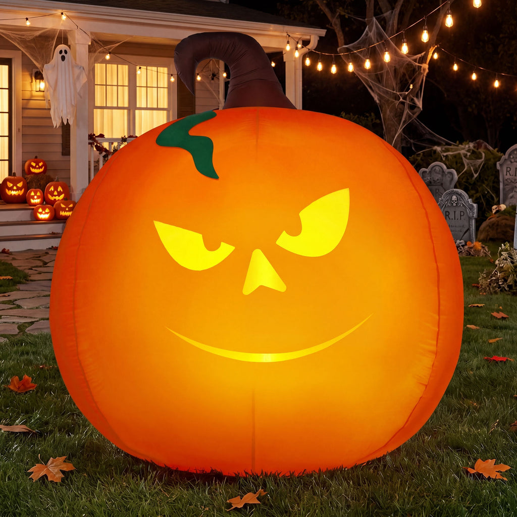 5 Ft Tall Halloween Inflatable Pumpkin,Blow Up Pumpkin with Projector Face and Music Lights,Outdoor Decorations for Yard,Garden,Lawn,Party