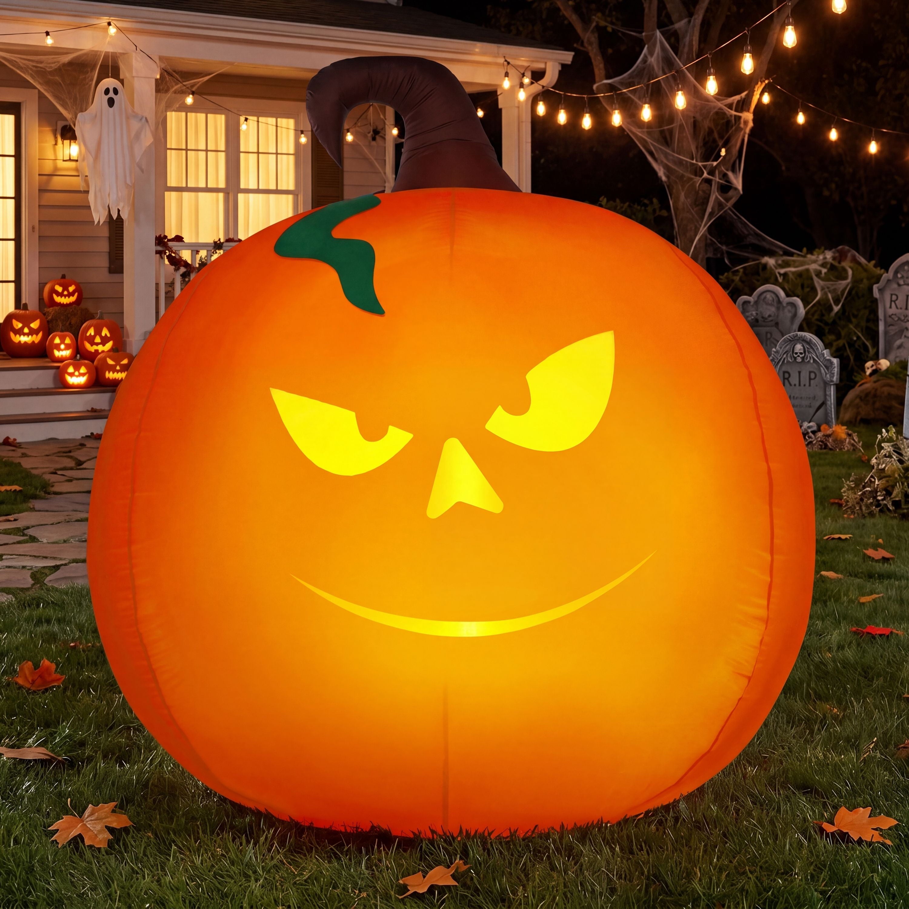 5 Ft Tall Halloween Inflatable Pumpkin,Blow Up Pumpkin with Projector Face and Music Lights,Outdoor Decorations for Yard,Garden,Lawn,Party