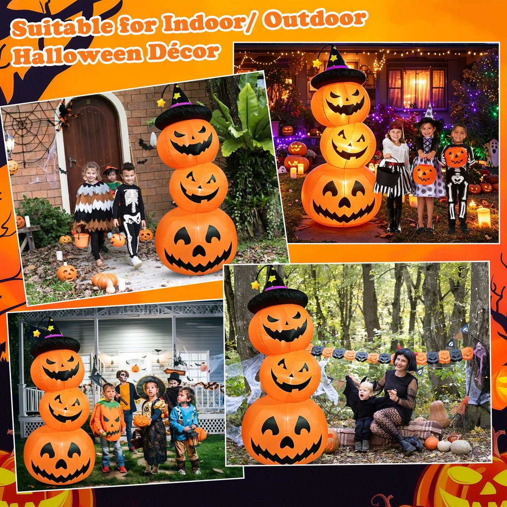 Faburo 6FT Halloween Inflatable Pumpkin Stack with LED Lights, 3 Jack O Lantern Blow Up Outdoor Halloween Decorations for Yard Lawn Garden Porch