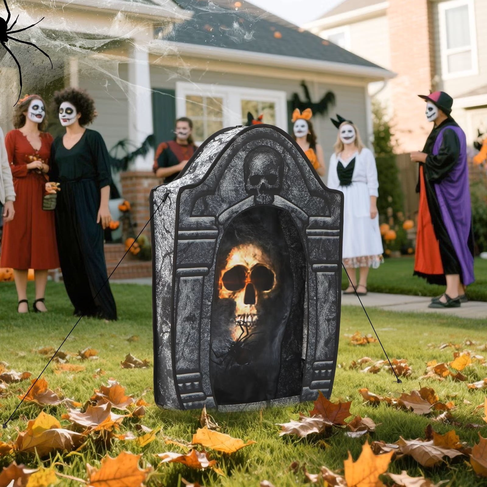 Wondiair 41" Halloween Skull Tombstone with Glowing LED Eyes, Foldable Outdoor Graveyard Decoration for Yard, Lawn, Cemetery & Haunted House