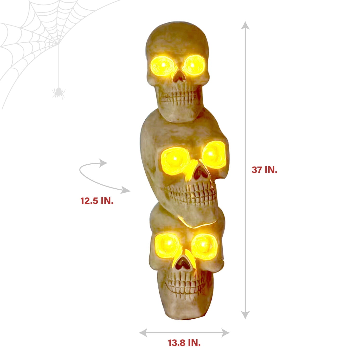 37" Skull Stack Statue with LED Eyes, Halloween Decor, HHMG036-1SKL-NAT