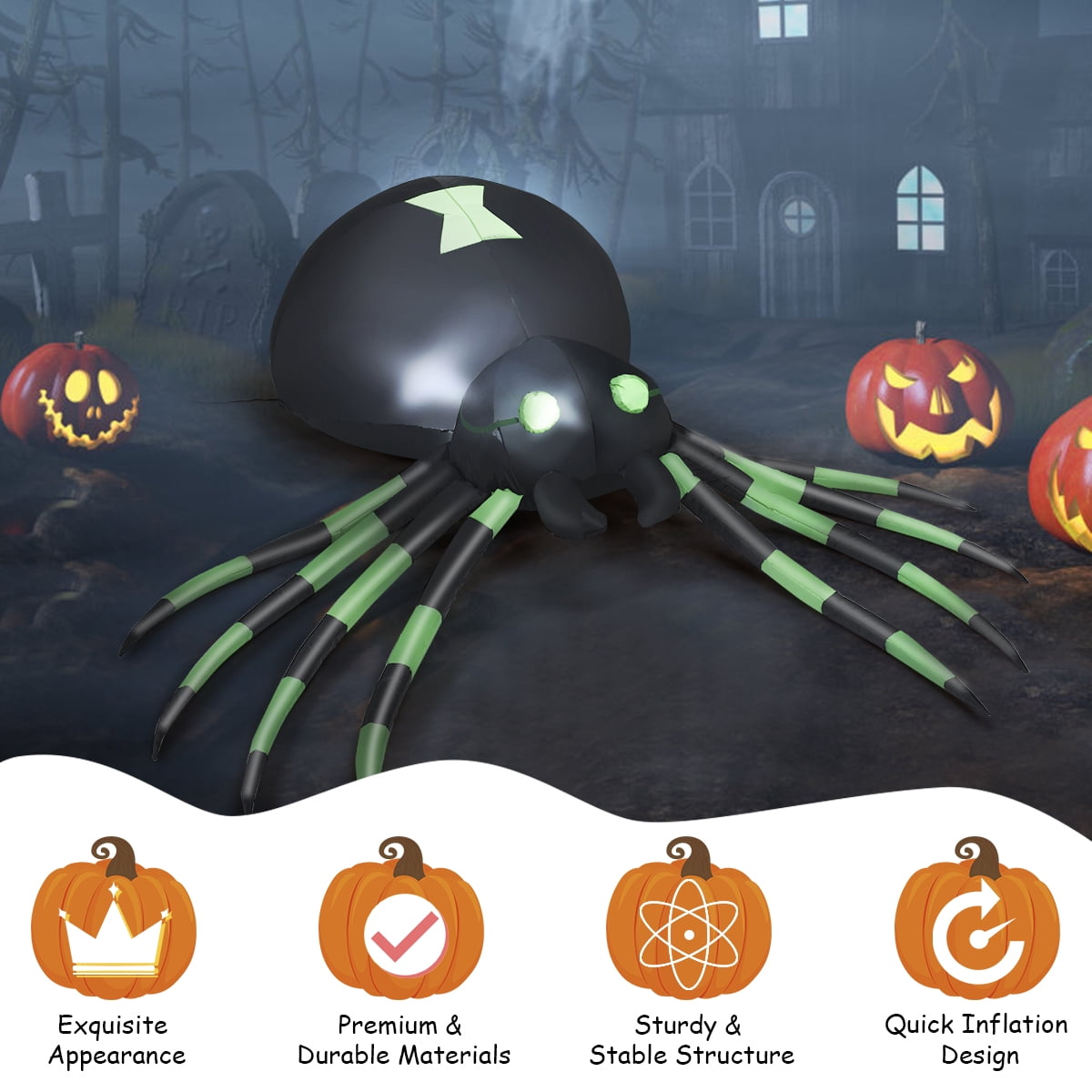 Patiojoy Halloween Decoration 6FT Inflatable Blow-Up Spider With LED Lights Outdoor Yard