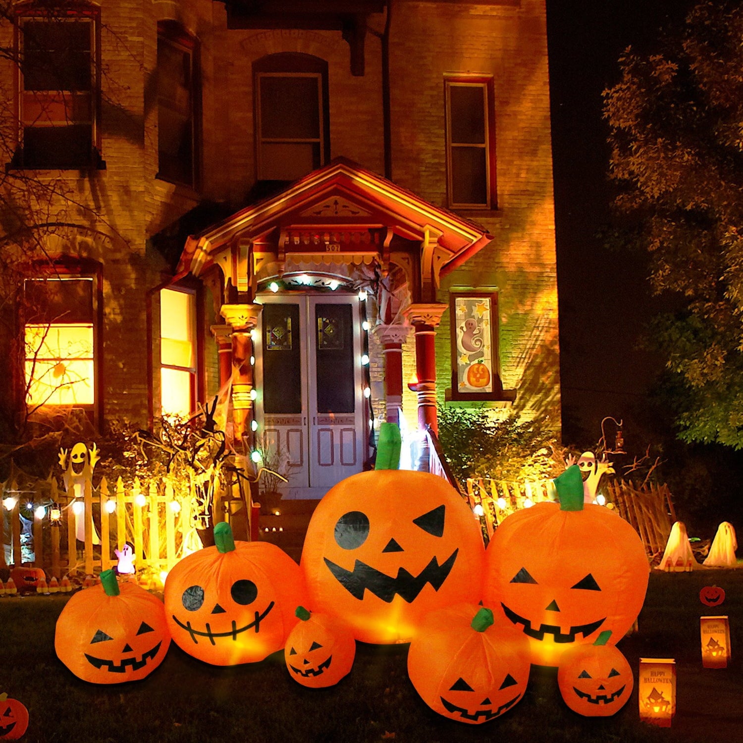 8 ft Halloween Inflatable Pumpkin, Giant Lighted Jack-O'-Lantern Blow Up Yard Decoration Waterproof with LED, Blower, Stakes and Tethers